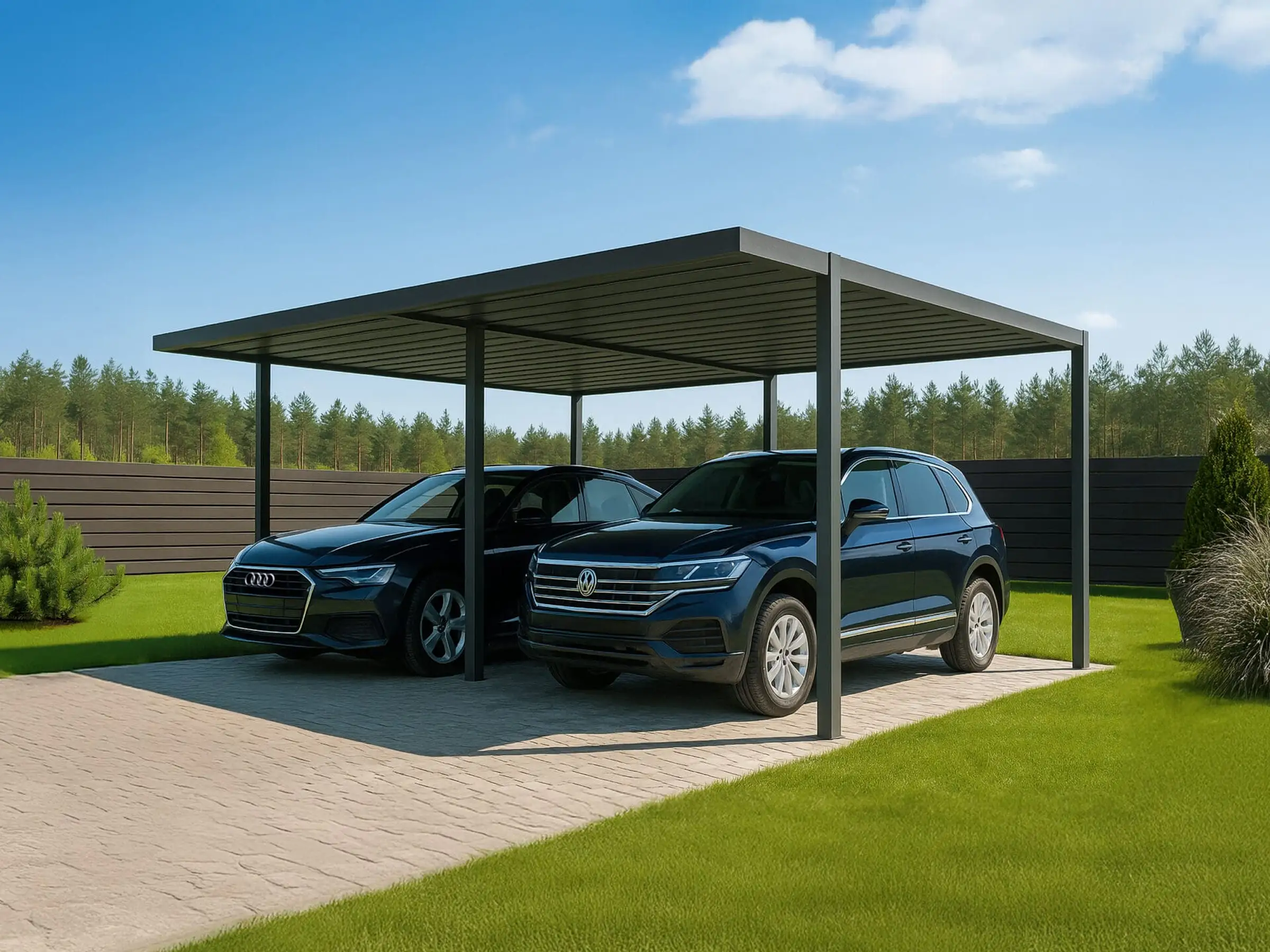 Dviejų automobilių stoginė iš antracito spalvos aliuminio